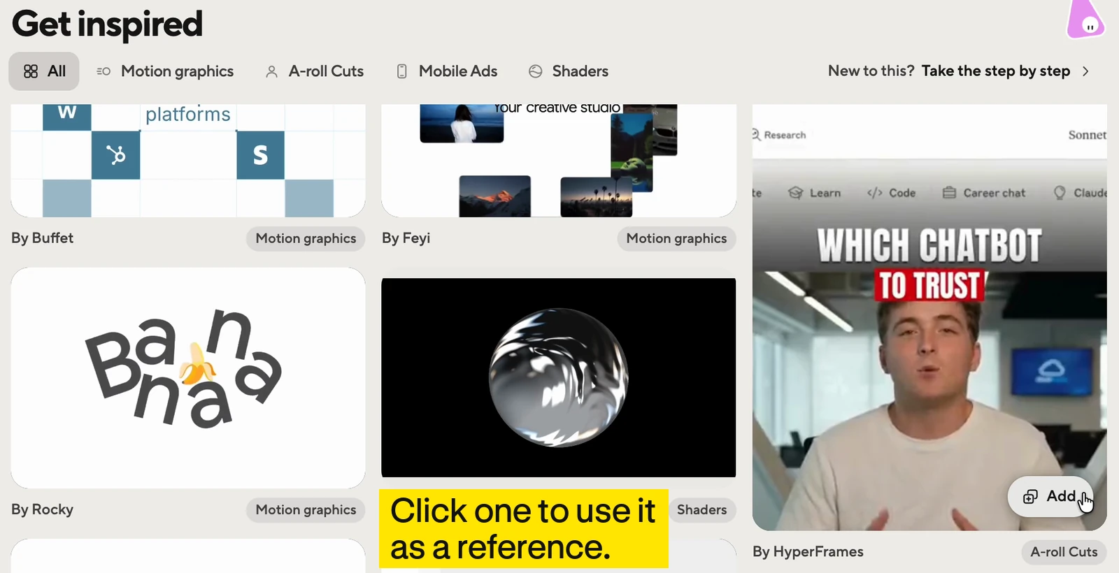 HyperFrames Studio Get inspired templates on the home screen